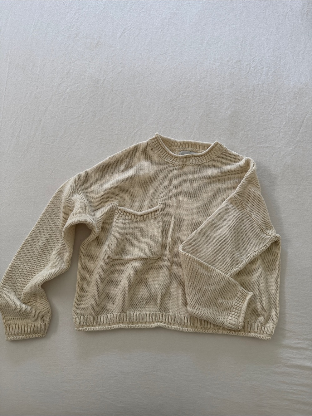Urban Outfitters Cream Knit Pocket Crewneck Sweater